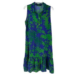 Pietro Brunelli Dress Size M Leaf Print Sleeveless Collared Ruffle Italian Beach